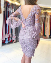 Exquisite Lace Flowers Short Prom Dresses with Sleeves-27Dress